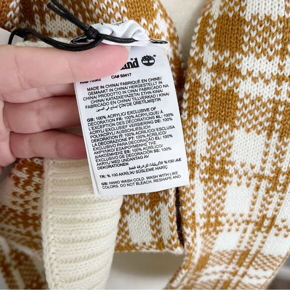 Timberland Buffalo Tan Plaid Scarf Unisex Neutral Preppy Fall Winter Gift - Picture 6 of 6